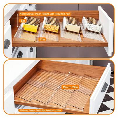 2/4/8pcs Expandable Acrylic Spice Rack Organizer, Kitchen Drawer Organizer - Adjustable Spice Jar Holder For Cabinet, Countertop, Pantry, Ideal Gift For Valentine's Day, Christmas, Father's Day, Mother's Day, Comes Without Spice Jars