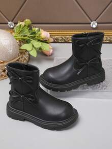 1 par de botas lindas y de moda para niñas, para otoño/invierno, con decoración de moño, cálidas, para la escuela/exterior, botas casuales para bebé/niño pequeño, botas para todas las estaciones