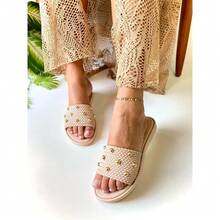 Women's Flat Sandal With Braided Strap, Round Toe, Adult Women's Sandal, RESF Flip-Flop - 米色 - 查看 2