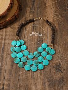 1pc Resin & Coconut Shell Handmade Beaded Multi-Layer Necklace, Short Necklace Suitable For Beach, Travel, And Daily Wear