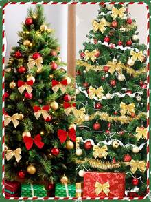 12 件圣诞树装饰，圣诞蝴蝶结，圣诞树蝴蝶结装饰，闪亮圣诞装饰，适合圣诞节冬季假期家居装饰、场景装饰、房间装饰、办公室装饰、主题派对装饰、圣诞节