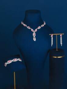 Elegant Bridal Jewelry Set - Rhinestone Necklace, Earrings & Bracelet For Dresses & Evening Gowns