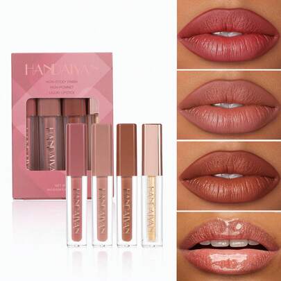 HANDAIYAN 4pcs Matte Lipstick Set, Small Square Tube Design, Moisturizing Formula, Non-Stick, Waterproof, Gift Box Packaging, Suitable For Halloween, Christmas, Autumn And Winter. Perfect For Campus, Daily Makeup, School Dances, Festivals, Decoration And Cosplay. Variety Of Charming Colors To Create Attractive Makeup.