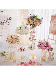 1pc Acrylic Flower Stand, Clear Column Vase Holder - Geometric Centerpiece Decor For Wedding, Tabletop Flower Rack, Outdoor Decoration, Home Gathering, Wedding Party, Silk Flower Wedding Stage Decor, Home Floral Display