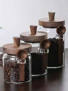 1 Stück/3 Stücke Kaffee-Bohnen Glas Luftdichte Vorratsdose, feuchtigkeitsgeschützte Küchen-Aufbewahrungsdose, Gewürz Kräuter Tee Blatt Behälter, hitzebeständiger transparenter Behälter, Kaffee-Bohnen Dose mit Löffel, luftdicht verschließbare Vorratsdose