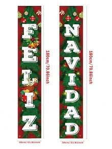 1 套西班牙语“Feliz Navidad”双语英语-西班牙语节日横幅，/金铃铛和花环图案 - 门墙装饰，适合圣诞节，新年前夜派对（易于悬挂），2D 平面，圣诞装饰，圣诞门装饰，圣诞派对装饰，户外圣诞横幅，圣诞装饰，圣诞墙背景，节日圣诞门横幅 - 彩色 - 查看 4