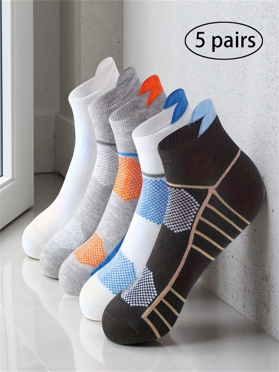 5 Paar unisex atmungsaktive, strapazierfähige, antibakterielle, geruchshemmende Kurzsocken, ideal für Sport, Outdoor, Büro - Verschiedenfarbig - Übersicht 1