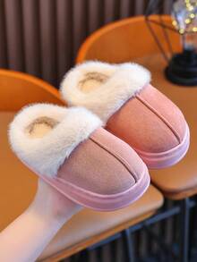 儿童拖鞋，时尚简约 2025 新款设计，小/中/大号男孩/女孩儿童幼儿室内家居蓬松封闭式鞋头软底舒适地板拖鞋，秋冬保暖 - 玫紅色 - 查看 3