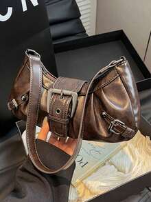 [US-Based Shipping]1pc Women Retro Biker Chic Studded Adjustable Strap Crossbody Bag, Large Capacity Soft Gradient Leather Shoulder/Underarm Bag, Suitable For Work, Dating, Parties, Vintage Bag For Women, Halloween Purse Perfect For Fancy Party Halloween Fashion & Gothic Fashion,Cool Girls Street Wear, Perfect For Music Festival, Concert, Rock Style Bag For Women, Japanese Bag, Y2k Bag, Gothic Punk Bag For Women, 2000s Fashion Style Bag For Women, Vintage Bag For Women, Street & Japanese Bag For Women,Buckle Punk Hobo Shoulder Bag Clutch Purses Bags,PU Leather Women's Handbag, Versatile Retro Small Bag, Fashionable Crescent Moon Bag,Shoulder Underarm Bag, Women Retro Biker Chic Studded Adjustable Strap Crossbody Bag, Large Capacity Soft Gradient Leather Shoulder/Underarm Bag, Suitable For Work, Dating, Parties, Vintage Bag For Women,Perfect For Fancy Party Halloween Fashion,Women's Fall Clothing Winter Clothing Christmas Halloween Gift - 棕色 - 查看 2