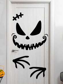 Black Halloween Door Sticker, Ghost Face Stickers, Black Ghost Window Wallpaper For Indoor Outdoor Party Decoration, Haunted House Supplies/Halloween Door Decorations/Halloween Bedroom Decorations
