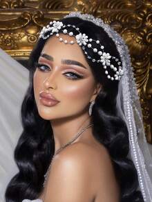 1 Stück Blumen Perlen & Strass Haarband, elegantes Braut Haaraccessoire, geeignet für Hochzeit, Alltag, Ball, Halloween, Weihnachten