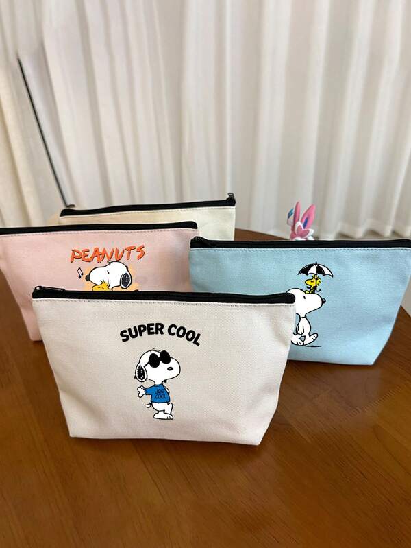 Peanuts 1Pc Peanuts Zippered Canvas Bag, Coin And Phone Storage Bag, Stationery Bag, Pencil Storage Bag