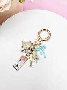 1pc Elegant Pink Bow Travel Keychain Pendant, Oil Drop Airplane, Eiffel Tower, DIY Jewelry, Handbag Charm, Luggage Decoration, Shoulder Bag Accessory, Multifunctional Bag Charm, Car Decor, Cute Gothic Y2K Style, Holiday Gift