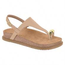 Beira Rio Women's Suede Toe Flatform Sandal, Low Platform, Comfortable, Original - Beige - View 1