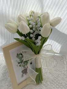 新娘手捧花伴娘手捧花真触感马蹄莲人造花婚礼新娘手捧花插花装饰、婚礼摄影道具新娘手捧花 - 白色 - 查看 6