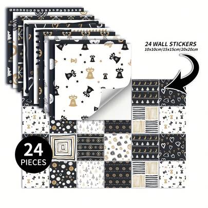 Set de 24 pegatinas de azulejos cerámicos con diseños navideños creativos, aptos para cocina, dormitorio, baño, armario, escaleras