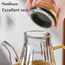 1pc Glass Oil Bottle, 500ml/700ml/900ml Large Capacity With Measurement Scale, Smooth Pouring Non-Drip, Kitchen Household Seasoning Bottle, Liquid Soy Sauce Vinegar Bottle, Seasoning Bottle, Christmas Decor