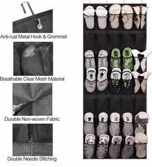 Organizador de zapatos Colgado Sobre La Puerta,Organizador Colgante para Guardar Zapatos,40 Bolsillos Grandes Zapatera Colgante,para Guardar Zapatos,Ropa,Artículos de Aseo y Juguetes (Nnegro) - Negro - Ver 2