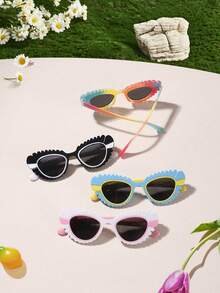 4 PCS Girls 4-8Y Cat‑Eye Fashion Glasses With Petal Edge Decor, Colorful Lightweight PC Frame Cute Whimsical For Birthday Party, Travel, Vacation - Multicolor - View 4