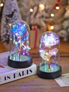 1pc Realistic Colorful Gold Foil Rose Flower Lamp, Desktop Decorative Rose Flower Light, Rose Flower Gift For Valentine's Day, Mother's Day, Thanksgiving, Couple's Memorabilia, Christmas Desktop Decor Flower Lamp, Suitable As Christmas Gift For Friends And Family - Multicolor - View 6