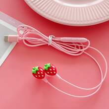 1 buah Earphone Kabel Tipe-C Warna Pink Baru, Aksesori DIY Lucu, Bentuk Balon Stroberi/Hati Merah, Dilengkapi Kontrol Volume, Mikrofon, Earphone Musik Telepon Panggilan Definisi Tinggi - Satu-Ukuran - View 9