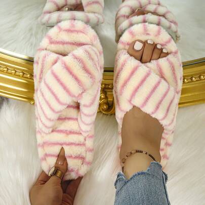 Strandprint Slip-On Pantoffeln mit Zebra-Streifenelementen, weiche Sohle bequeme Hausschuhe, neues Herbst/Winter Design