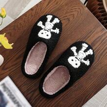 Cozy Plush Halloween Pumpkin Slippers, Non-Slip Fluffy Design - Skeleton - View 10