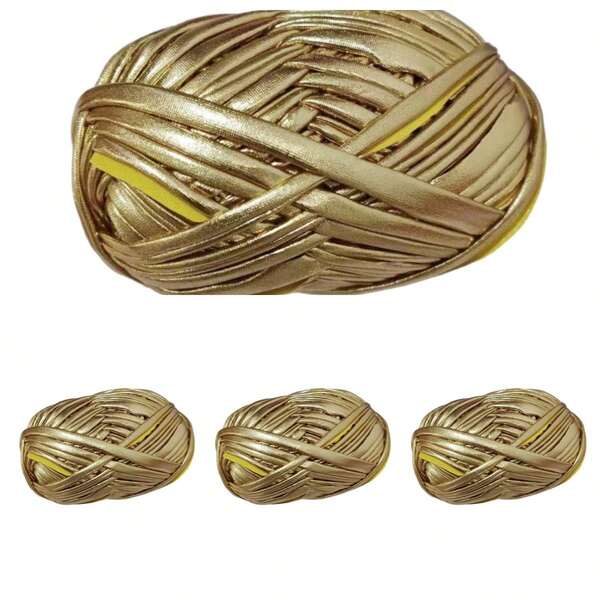 4 قطع من قماش الجلد الصناعي لليد شرائط خيط للكروشيه والنسج - إجمالي الوزن 14.1 أونصة، تشمل 100جرام/3.53 أونصة، طول 33 متر/36 ياردة، مناسبة للحقائب والبطاطين والوسائد والسجاد - ألوان معدنية فريدة، ألياف بوليستر