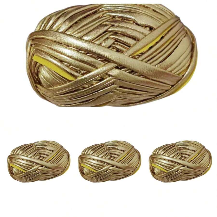 4pcs DIY Faux Leather Fabric Strips, Suitable For Crochet And Knitting - Total Weight 14.1 Oz (Approx. 390g/3.53oz), Length 36 Yards, Ideal For Making Bags, Blankets, Pillows And Rugs - Unique Metallic Colors, Polyester - Multicolor - View 1