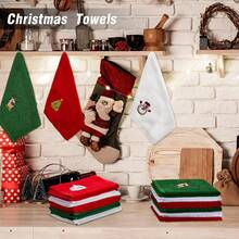 1/3/4 Christmas Decorative Handkerchiefs With Embroidered Santa Claus, Reindeer And Snowman - Kitchen And Bathroom Towels, Household Cleaning Supplies, Holiday Decorations, Seasonal Designs, Durable Fabrics, Popular With Gift Buyers - Multicolor - View 3