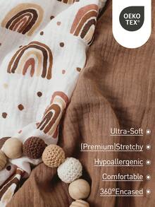 GLLQUEN BABY 2 tấm ga trải giường cũi trẻ em hình bầu dục/chữ nhật bằng vải muslin cotton đạt chứng nhận Oeko-Tex, có thể dùng làm tấm lót thay tã. - Thiên nhiên & Cầu vồng - Xem 5