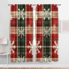 ستارتان بنمط المربعات والثلوج الخاصة بالكريسماس، قماش مرشح للضوء، ديكور نافذة شتوي ريفي للأعياد، جيب للعصا