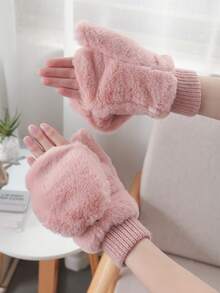 1 Pair Ivory Women's Fingerless Gloves, Thermal Lined, Warm And Suitable For Winter Daily Use,Travel,Festival,Party,Camping - Pink - View 3