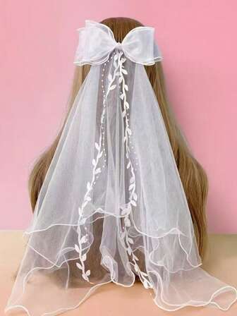 1pc Handmade White Flower Bridal Headband, Romantic Princess Style Hair Accessory, Cute Wedding Decoration, Flower Girl Hair Ornament, White Bridal Veil