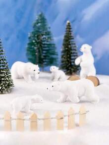 5pcs/6pcs/10pcs Mini Polar Bear Figurines, Miniature Polar Bear Statues, Christmas Tree Decorations, Suitable For Snowy Scenes, Creative Polar Animal Decor, Holiday Decoration Craft Accessories, Indoor & Outdoor Display - Multicolor - View 3