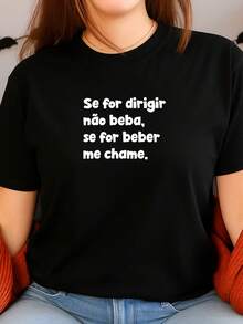 Women's Babylook Printed T-Shirt Phrases If You're Going To Drink Call Me 100% Cotton Various Funny Phrases - 黑色 - 查看 2