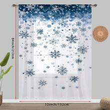 1PC Blue Snowflake Christmas Sheer Curtain, Gradient Snowfall Design, Light Filtering, Voile, Festive Home Rod Pocket Window Decor. - Multicolor - View 8