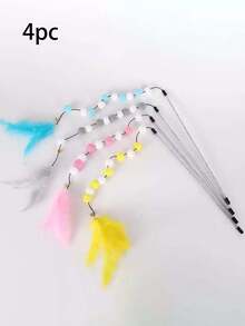 4pcs Multicolor Teasing The Cat Stick The Rod Shape Consists Of Colorful Balls And A Feather Tail Indoor Interactive Cat Toy Durable Polyester Material A Gift For Cats - Multicolor - View 27