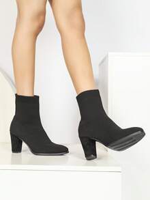 Women's Chunky Block High Heel Ankle Boots Pointed Toe Winter Dressy Short Booties - màu đen - Xem 5