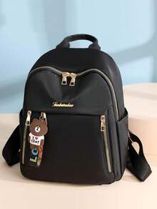 1Pc Women Fashion Backpack Large Capacity Casual Travel Backpack Ladies Bag New Student Schoolbag Backpack Unisex Bags Solid Color Pocket Zipper Backpack, Travel Daily Bag, Women's Casual School Backpack Small Backpack, Outdoor Casual Backpack With Plush Ball Pendant