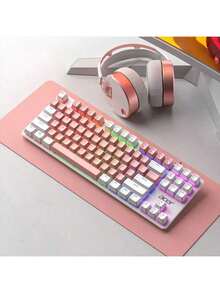 Acer OKW132 Split Mechanical Keyboard, 87-Key Compact Layout, Silicone Keycaps, Full-Key Anti-Ghosting, Splash-Proof Design, Long Battery Life, Smart Switching, Ergonomic And Comfortable Experience, White Powder White - Pink - View 1