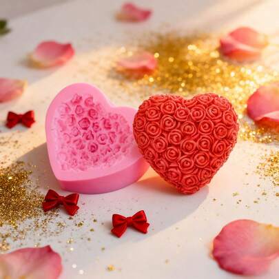 1/2pcs Heart Rose Silicone Mold-Valentine Rose Flower Candle Mold,Handmade Soap, Scented Candles, Aromatherapy Wax , Gypsum,Drop Glue,Jewelry, Car Aroma Diffuser Stone Molds,Resin And Polymer Clay, Gift Making Supplies For Wedding Graduation Birthday Party Festival Home Decor