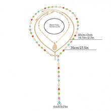 Set de 3 collares con colgante de cruz y Jesús vintage con relieve, decoración de rhinestones de colores, collar largo adecuado para uso diario, fotografía callejera y regalo del Día de la Ascensión. La longitud de la cadena es personalizada y la combinación de colores de los rhinestones es aleatoria.