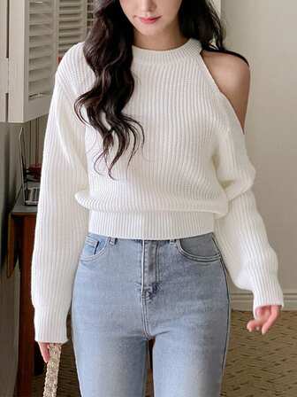 2025秋冬长袖露肩设计毛衣