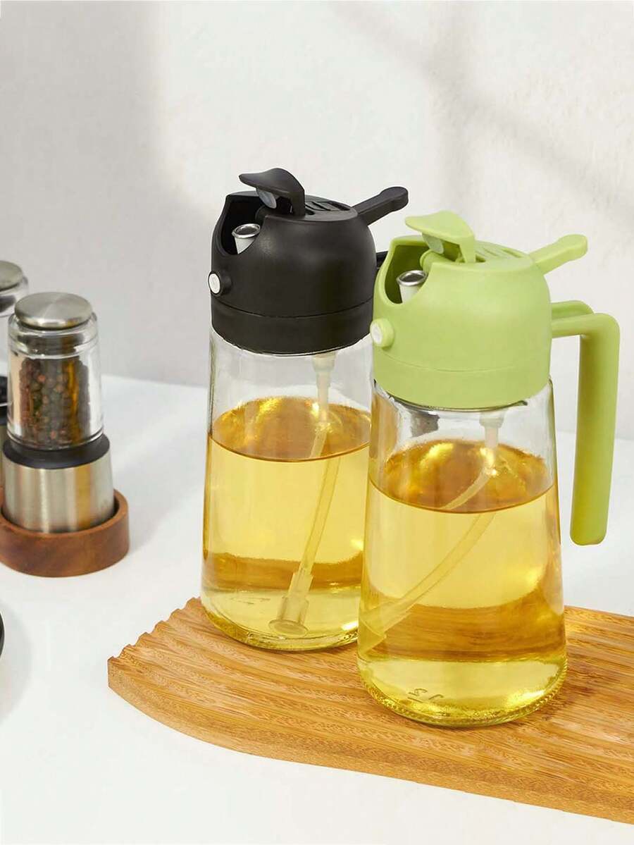 1 件自动开/关烹饪调味瓶、二合一喷油瓶、完美油量控制、防尘调味油瓶、酱油瓶、防漏大调味罐、耐高温玻璃油瓶、野餐露营烧烤用品、厨房用具