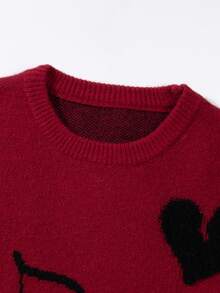 ANDREILEE 男士可爱简约时尚天使射心提花图案黑色长袖毛衣，男女通用休闲宽松针织套头衫，适合秋冬季穿着 - 紅色 - 查看 3