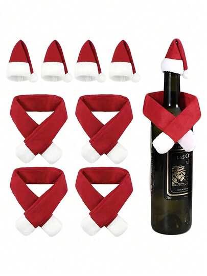8 Pcs / 4 Sets Christmas Wine Bottle Covers-Cute Wine Bottle Toppers Mini Hat And Scarf Set For Christmas Holiday Party Decorations Party Favors Supplies Holiday Gifts,For Wine-Themed Design Fits Standard Bottles, Wine Bottle Gift Box, Wine Themed Gifts, Wine Gift Box, Festive Party Supplies, Christmas Decorations