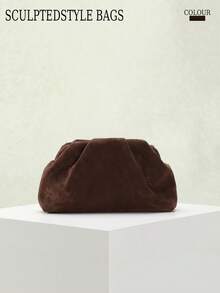 SCULPTEDSTYLE BAGS 1件 秋冬新款復古棕色紋理麂皮手提包，美拉德風女款手拿包，歐美時尚百褶包，極簡風女款手提包附鏈條斜跨背帶 - 咖啡 - 查看 8