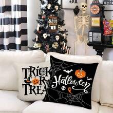 Juego de 4 Fundas de Almohada para Halloween, 45 x 45 cm funda de cojín de lino para sofá, diseño de Calabaza decoración de Halloween, Adecuado para sofá,hogar, automóvil, interior (Estilo 1) - Estilo 5 - Ver 3