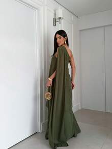 Super Elegant Luxurious Chiffon Fabric Wedding Evening Dress - 橄欖綠 - 查看 2